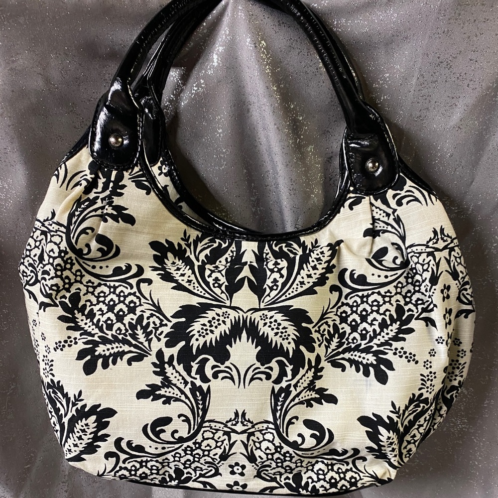 Damask Satchel- Black & White - NWOT